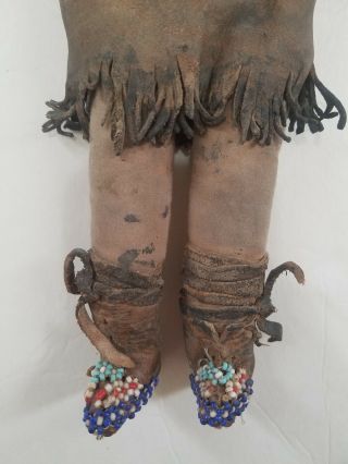 Old Native American Plains Indian Doll Cloth & Leather Beads Fur 18 - inches Tall 6