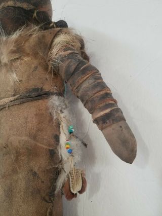 Old Native American Plains Indian Doll Cloth & Leather Beads Fur 18 - inches Tall 8