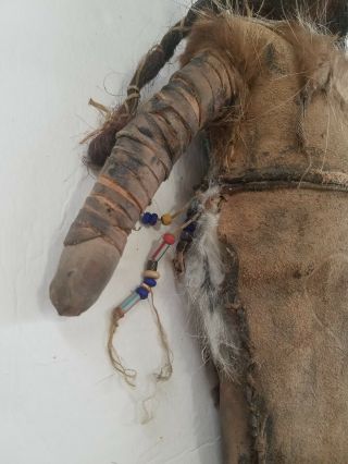 Old Native American Plains Indian Doll Cloth & Leather Beads Fur 18 - inches Tall 9