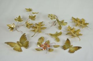 Vintage Metal Mid Century Wall Art Butterflies Leaves Hummingbird Plaque Gold