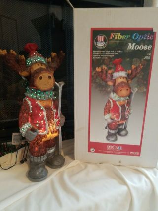 Holiday Christmas Decoration Electric Color Changing Fiber Optic Moose Org Box