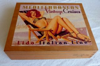 Wooden Cigar Box,  Man Cave Item,  Images Of Vintage Cruise Girl Pinups