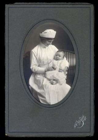 Antique 1900 Photo Rn In Uniform Nurse And Baby Pediatric Nurse Rare