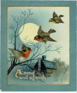 Raphael Tuck Victorian Christmas Greetings Card Birds Robins Embossed