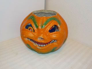 Vintage Paper Mache Halloween Jack O Lantern Pumpkin Head With Paper Face Insert