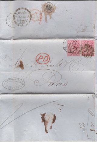 1858 Qv London Entire With Sg66 4d Rose Carmine Stamps To Paris Cat £280