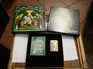 Rare Boxed Brass Zippo Petrol Lighter Treasures From The Tomb Cobra With Wings
