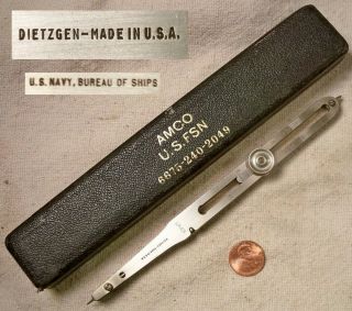 Dietzgen Usa Proportional Divider & Case Usn Bureau Of Ships Collectible Tool