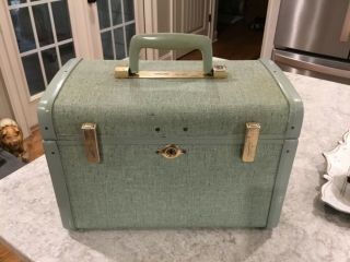 Vintage Samsonite Ultralite Robin Egg Train Case Overnight Luggage W/tray & Key
