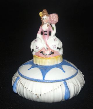 Antique German Porcelain Half Doll Related Figural Powder Jar Trinket Box