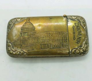 Antique Washington Dc Capital Souvenir Brass Match Safe Vesta Case