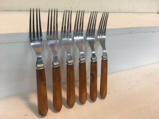 Vintage Bakelite Amber Butterscotch Stainless Forks Set Of Six 6,  Federal 2