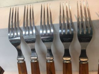 Vintage Bakelite Amber Butterscotch Stainless Forks Set Of Six 6,  Federal 3