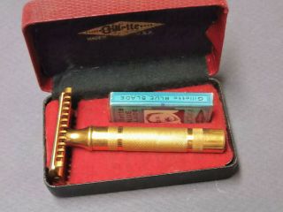 Vintage Gillette Razor W/ Case Patent 17567 Gold Open Comb 3 Piece