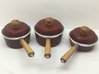 6 Piece Vintage Club Aluminum Non Stick Teflon Maroon Pots/pans Set