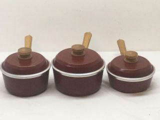 6 Piece Vintage Club Aluminum Non Stick Teflon Maroon Pots/Pans Set 2