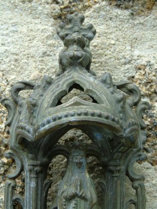 ANTIQUE FRENCH HOLY WATER FONT STOOP CHRISTIAN VIRGIN MARY MADONNA GOTHIC STYLE 3