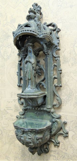 ANTIQUE FRENCH HOLY WATER FONT STOOP CHRISTIAN VIRGIN MARY MADONNA GOTHIC STYLE 6