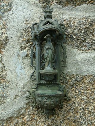 ANTIQUE FRENCH HOLY WATER FONT STOOP CHRISTIAN VIRGIN MARY MADONNA GOTHIC STYLE 7