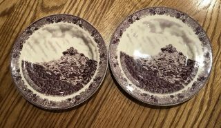 Set Of 2 Vtg Old Man Of The Mountain Purple English Staffordshire Plates Nh 7 "