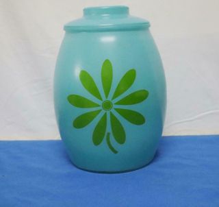 Vintage Bartlett Collins Cookie Jar Canister Turquoise With Green Flower