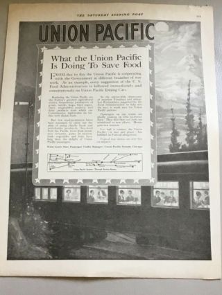 1917 Union Pacific Railroad Vintage Print Ad Advertisement Dining Car