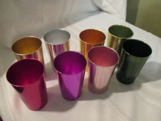 Vintage Bascal Aluminum Cups Metal Milkshake Glass Multi Color Tumbler Set Of 8