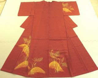Japanese Vintage Kimono,  Silk,  Tsukesage,  Reddish Brown,  P041742