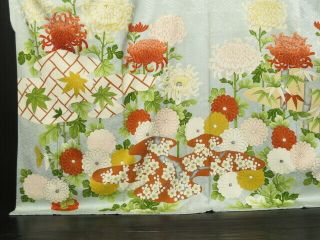 0523N01z1190 Vintage Japanese Kimono Silk FURISODE Light blue Chrysanthemum 2