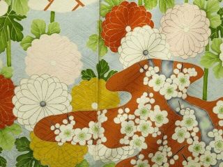 0523N01z1190 Vintage Japanese Kimono Silk FURISODE Light blue Chrysanthemum 5