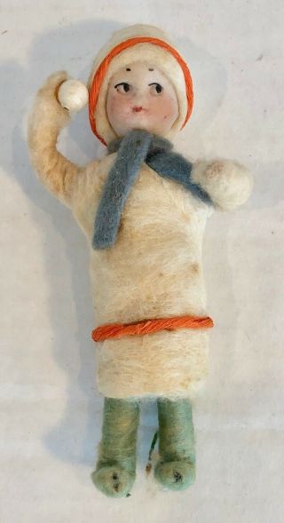 Charming Antique German Cotton Batting Girl With A Snowball - Prob.  Heubach