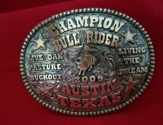 2009 Rodeo Trophy Buckle Vintage Austin Texas Bull Riding Champ - Leo Smith 472