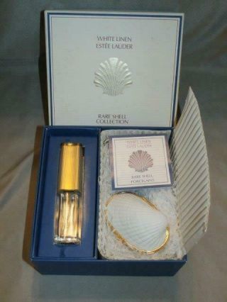 Estee Lauder White Linen Perfume Spray Porcelain Angel Wing Shell Trinket Box