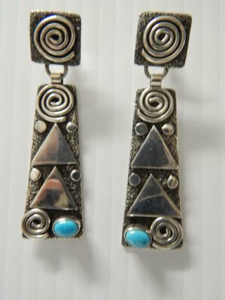 Alex Sanchez Vintage Navajo Indian Earrings - Sterling Silver Turquoise -