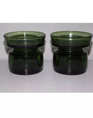 Pair Vintage Dansk Design Ltd Green Glass Candle Holders Votives Jens Quistgaard