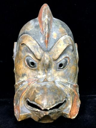 Japanese Wood Carving Old Karasu Tengu Mask (crow Goblin) Noh Kagura D1692