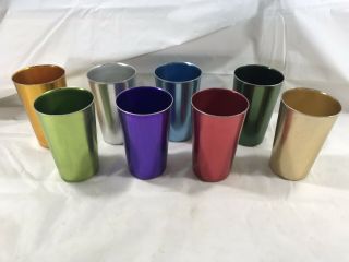Vintage Bascal Aluminum Cups Metal Milkshake Glass Multi Color Tumbler Set Of 8