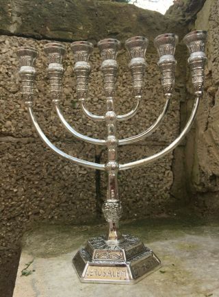 Menorah Jerusalem Temple 11 Inch Height 28 Cm 7 Branches Brass XL 2