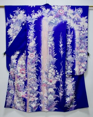 Japanese Kimono Silk Furisode / Gorgeous Flower Pattern / Silk Fabric /213