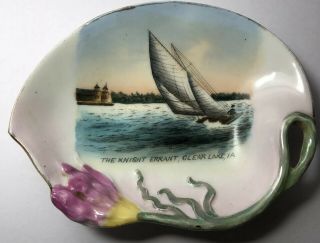Antique Souvenir Plate The Knight Errant,  Clear Lake Ia Made In Germany Boating