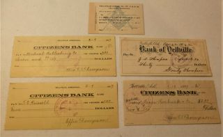 5 Antique Bank & Masonic Lodge Receipts,  Yellville,  Arkansas 1904 - 1927,  Thompson
