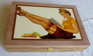 Wooden Cigar Box,  Man Cave Item,  Bact To College,  Images Of Pinup Girl Students