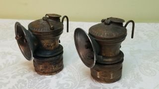 2 Antique Auto - Lite Carbide Mining Lamps,  Brass Patina Good Display Items