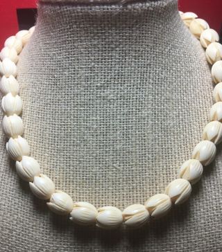 Hand - Carved Pre - Ban Ivory Necklace Sultana Hawaii Pikake Hidden Closure; Unworn
