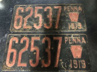 1919 Matching Pennsylvania Pa License Plates