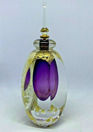 Vintage & Rare Hand Blown Art Glass W/gold Perfume Bottle Signed 2000