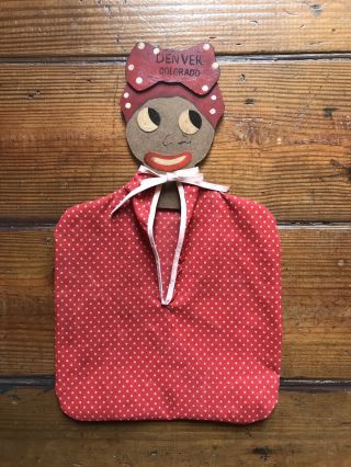 Vintage Black Americana Laundry Clothes Pin Bag Dots Red Kitchen Decor Denver Co