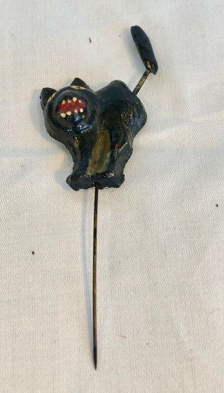 Wonderful Hard To Find Antique German Halloween Black Cat Stick Pin