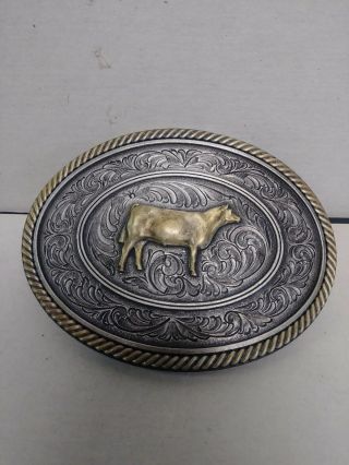 Montana Silversmith Belt Buckle Men Silver Brass Cow Bull Rodeo Oval 4 " X 3 "