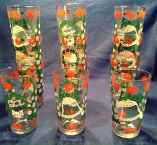 Set Of 12 Vintage Mid Century Happy Year Merry Christmas High Ball Glasses